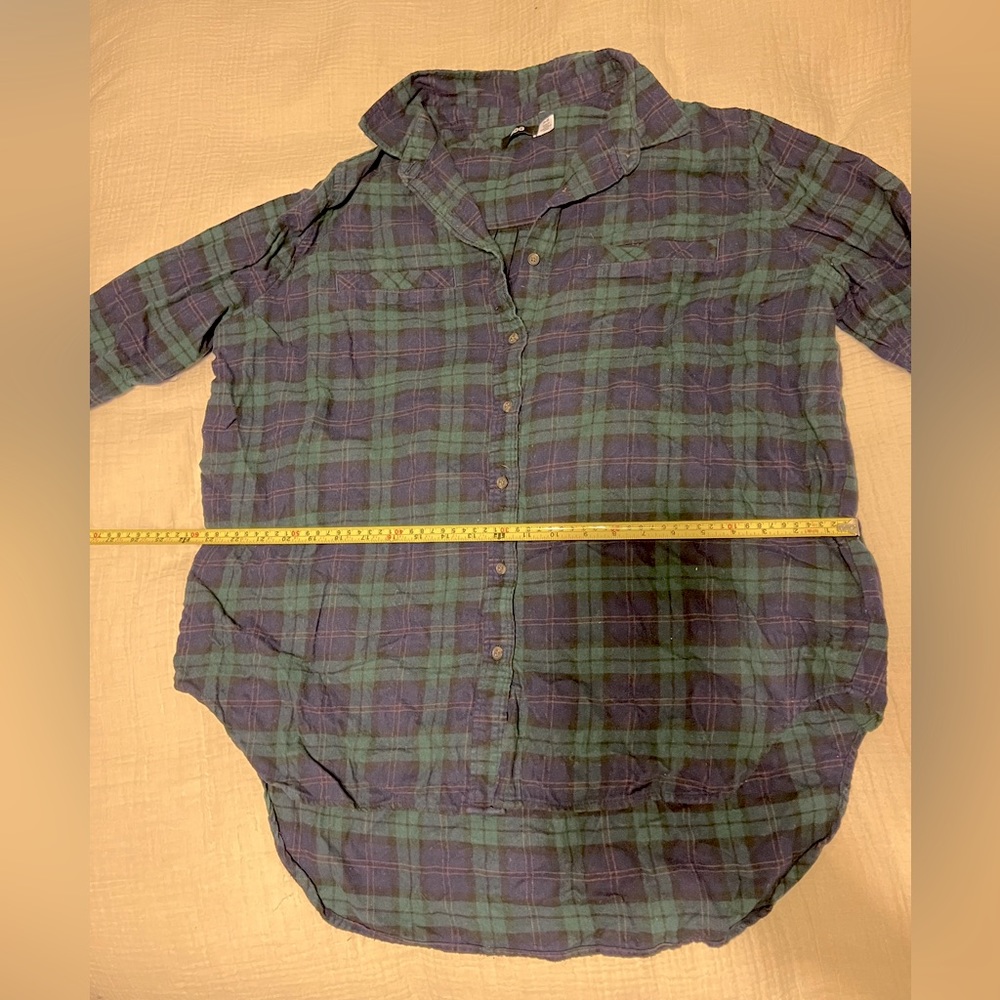 Urban Outfitters BDG Navy Blue and Green Plaid Oversized Flannel Shirt - Picture 5 of 6